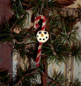 Hand Sculpted Candy Cane Snowman-snowman, christmas, candy cane, ornament